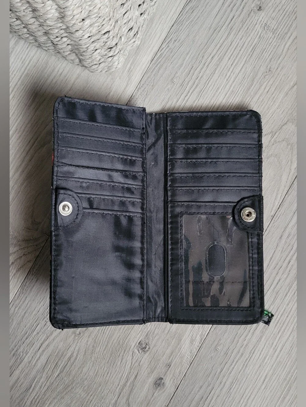 Black Floral Pink & Blue Slim Cardholder Wallet + Zippered Back Pocket, 7